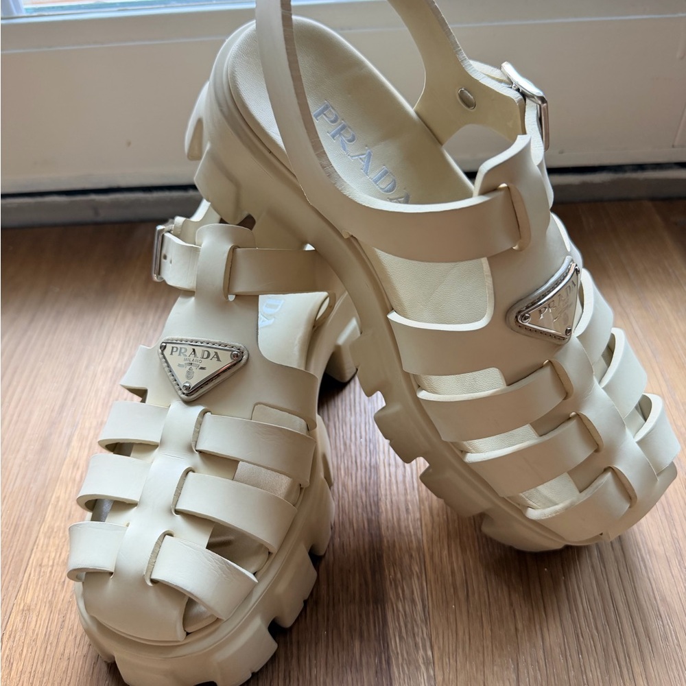 Prada Monolith Rubber Platform Sandals with Logo Plaque Authentic
